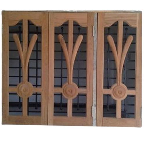 भूरी 4.5 X 4.3 फुट 20 किलोग्राम लकड़ी और लोहे की डिजाइनर खिड़की