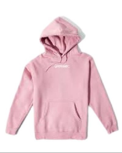 Pink Double Pocket Washable Breathable Full Sleeve Woolen Hoodies For Men