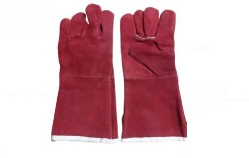 Red Full Finger Leather Welding Gloves For Unisex Uses