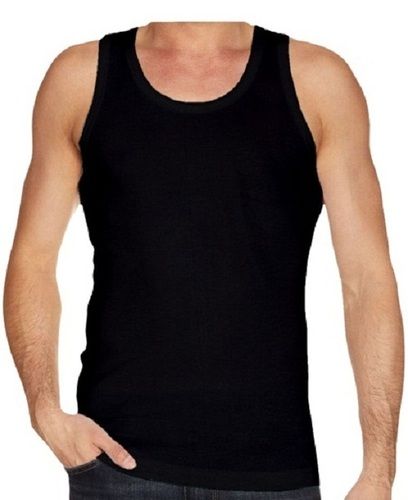 Mens Cotton Sleeveless Plain Black Casual Wear Vests