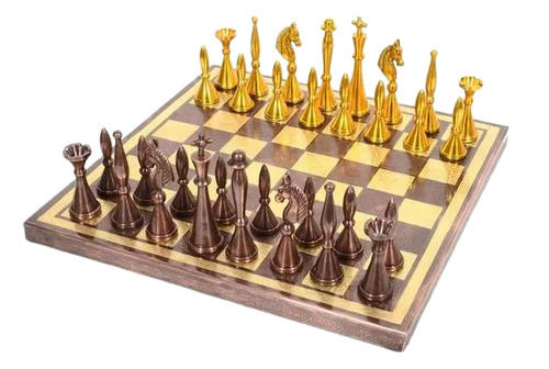 Brass Romans Vs Barbarians Chessmen & Leatherette Cabinet Chess Set Green (Metal Pieces) - Fancy Chess