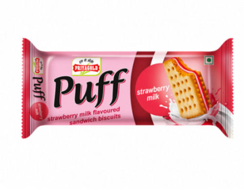 Strawberry Milk Flavored Puff Cream Sandwich Biscuits, Pack Size 100 Gm Fat Content (%): 5 Percentage ( % )