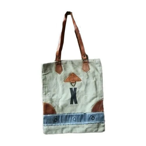 सफ़ेद धोने योग्य और दोबारा इस्तेमाल होने योग्य प्रिंटेड ज़िपर क्लोज़र कॉटन शोल्डर बैग