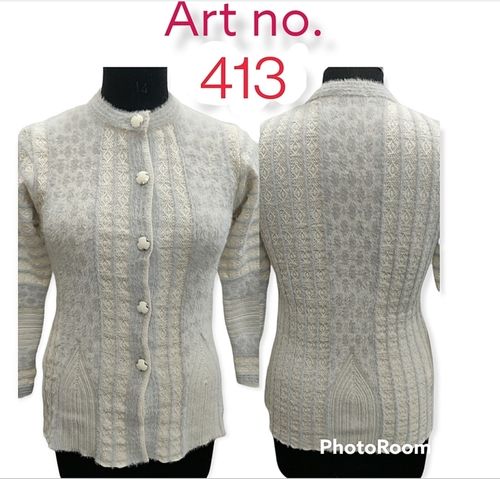 Winter Wear Round Neck Long Sleeves Plain Woolen Cardigan Sweater For Ladies