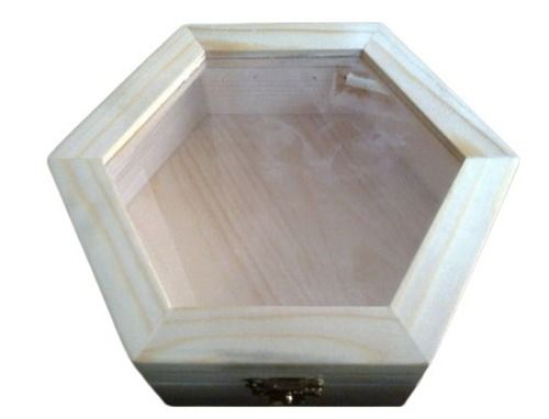 6.5x4.5 Inches Matt Lamination Hexagon Shaped Designer Pine Wooden Box 
