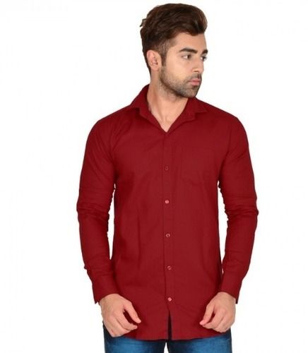 Casual Wear Full Sleeves Spread Collar Plain Cotton Shirt For Mens Chest Size: 40-42 Inch