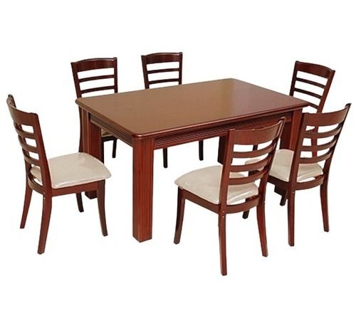 Machine Made Glossy Finish Termite Proof Solid Wooden Dining Table With Six Chairs