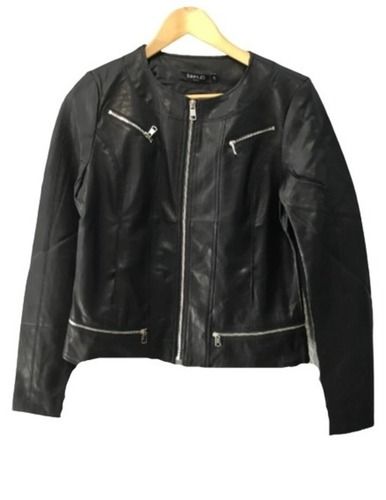 Black Regular Fit Full Sleeves Winter Wear Stylish Leather Jacket With Polyester Filling 