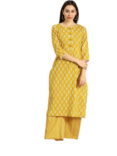 Round Neck Three Fourth Sleeves Comfortable Printed Cotton Palazzo Suit For Women