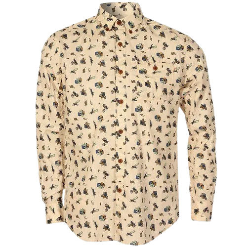 Spread Collar And Full Sleeves Casual Wear Cotton Printed Shirt For Mens