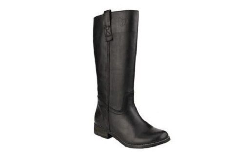 Women's Knee Length Leather Boots With Block Heel And Zip Closure