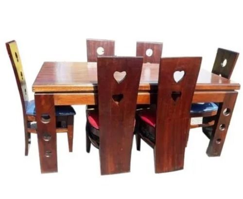 3.6x3.5 Foot Polished Finished Handmade Wooden Dining Table Set With 6 Seater 