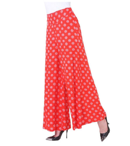 Red And White 42 Inches Long Stylish Casual Wear Dotted Print Cotton Palazzo For Ladies