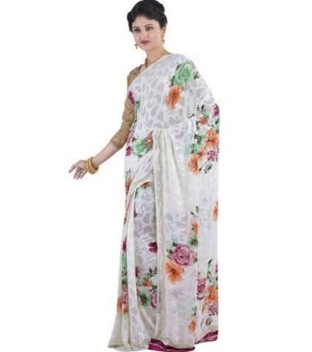 Multi 5.5 Meter Casual And Summer Wear Floral Print Brasso Saree For Women