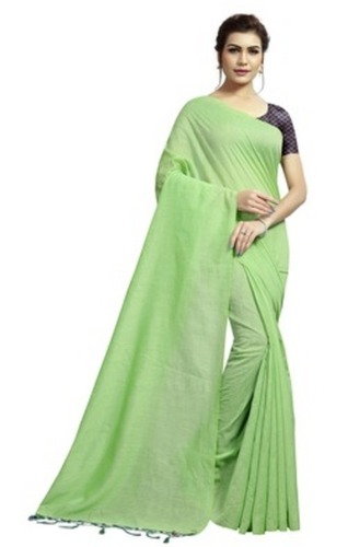 हल्का हरा 5.5 मीटर आरामदायक और रोज़ाना पहनने वाली प्लेन टिशू लाइन साड़ी