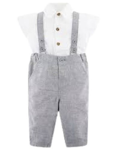 Kids Breathable Polo Neck White With Grey Baby Suit Decoration Material: Beads