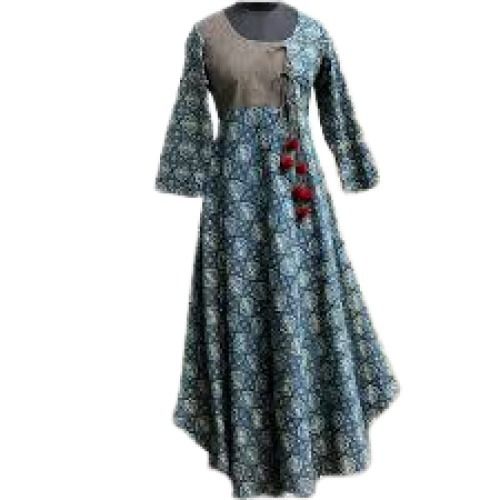 Blue Ladies Breathable 3-4Th Sleeve Style Printed Cotton Designer Kurti