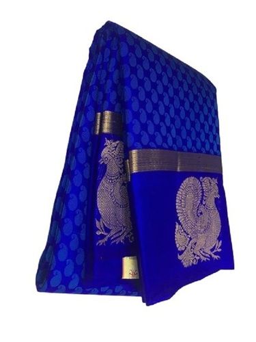 Blue Ladies Party Wear Printed Art Silk Saree