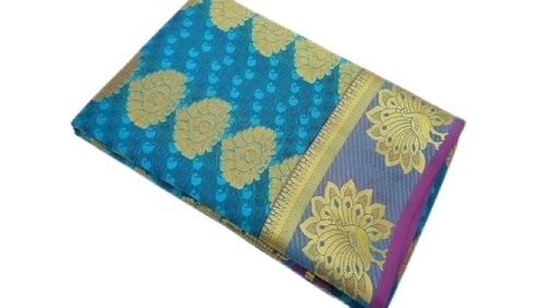 Banarasi Ladies Printed Party Wear Blue Art Silk Saree