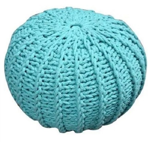 Sky Blue Light Weight And Durable Plain Cotton Knitted Pouf For Cloths