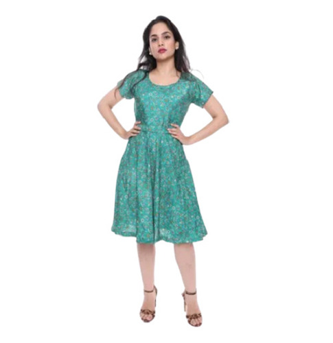 Polyester Mini Dress - 40 Inch Length, Green Print | Breathable, Washable,  Short Sleeves, Stylish Round Neck Design at Best Price in Jaipur | Jaipur  Online Shop