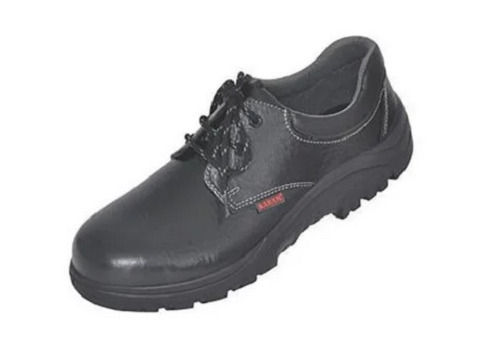 Black Synthetic Leather Karam Safety Shoes With Rubber Sole