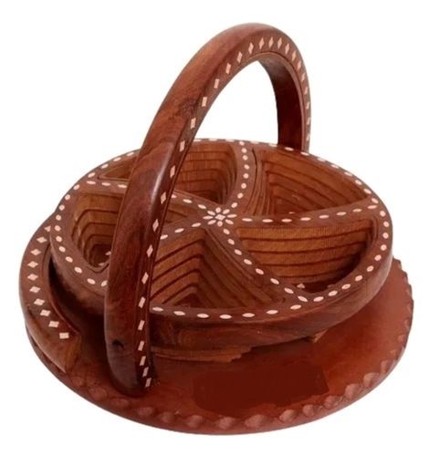 12 X 12 X12 Inch Round Termite Free Five Compartments Wooden Dry Fruit Basket  Power Consumption: No Watt (W)