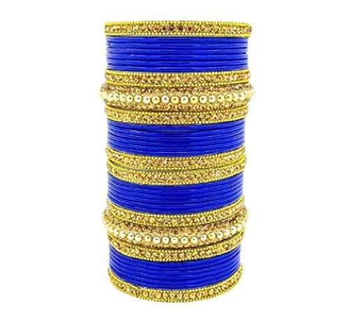 Blue With Golden Fashion Round Metal Bangles Gender: Women