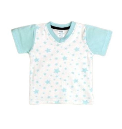 Cotton Boy White With Blue V Neck Short Sleeve Baby Printed T Shirt