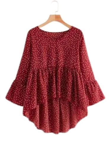 Chiffon Casual O-Neck Maroon Printed Top For Women