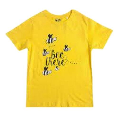 Cotton Girls Printed Short Sleeve Yellow Round Neck Baby T Shirt