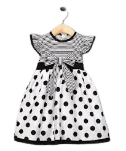 Kids Breathable Black With White Printed Short Sleeve Frocks