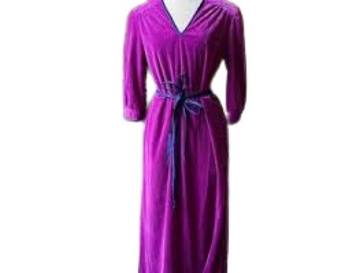 Winter Ladies Plain Full Sleeve Velvet Purple Night Gown