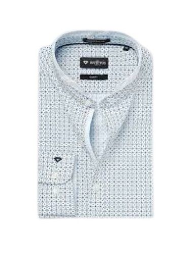 Men Breathable White Printed Full Sleeve Formal Wear Cotton Shirt Collar Style: Classic