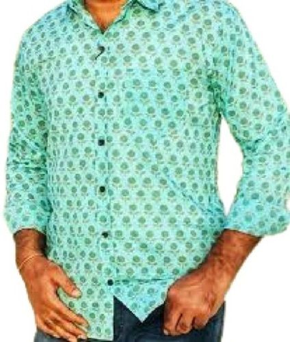 Men Printed Green Full Sleeve Breathable Casual Wear Cotton Shirt Collar Style: Straight