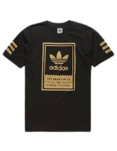 Black With Golden Men Printed Pattern O Neck Short Sleeves Printed Cotton Mens T Shirts