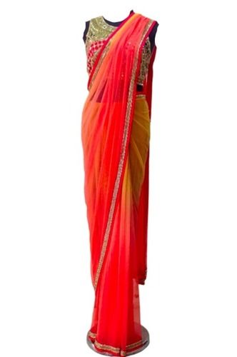 Multi Color Stone Work Lace Closure Party Wear Net Saree