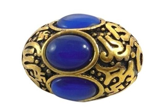 Blue And Golden Oval Shaped Polished Finish Designer Silica Glass Bead For Jewellery 