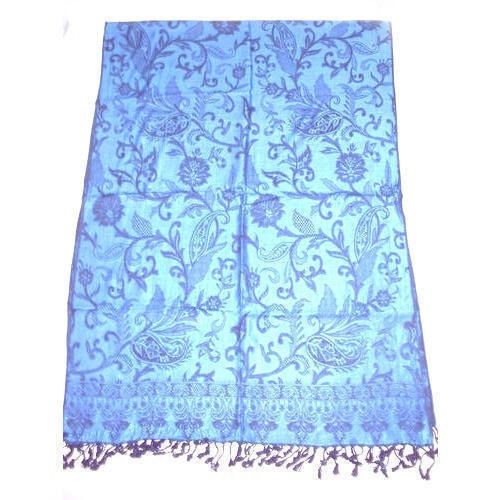 Sky Blue Winter Season Wool Printed Pashmina Shawls For Ladies