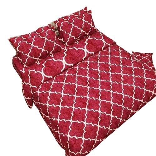 108 Inches Shrink Resistant And Printed Cotton Bedsheet With 4 Pillowcases - 100% Cotton, Full Size, 800 Thread Count, Red And White