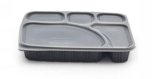 Silver Disposable Plastic Plain Five Compartmental Food Packaging Tray 