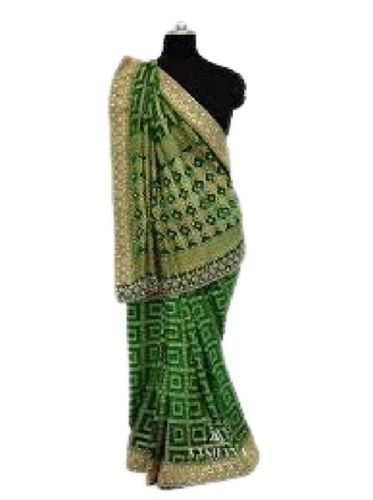 Green Ladies Party Wear Stone Printed Designer Gota Work Saree