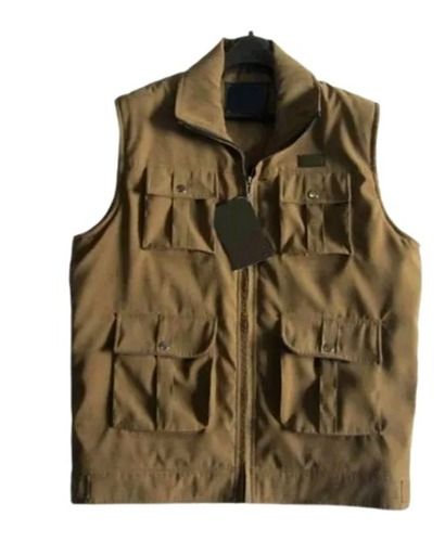 Men Zipper Closure Sleeveless Winter Daily Wear Cotton Jacket 