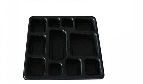 Black Squared Plastic Plain Disposable Food Tray For Event And Party