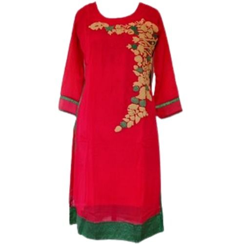 Women Casual Wear Long Sleeves Round Neck Printed Cotton Kurti 