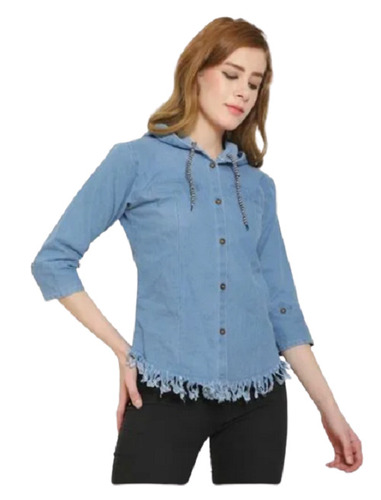 3/4Th Sleeves And Button Closure Casual Wear Plain Denim Shirts Age Group: Adult