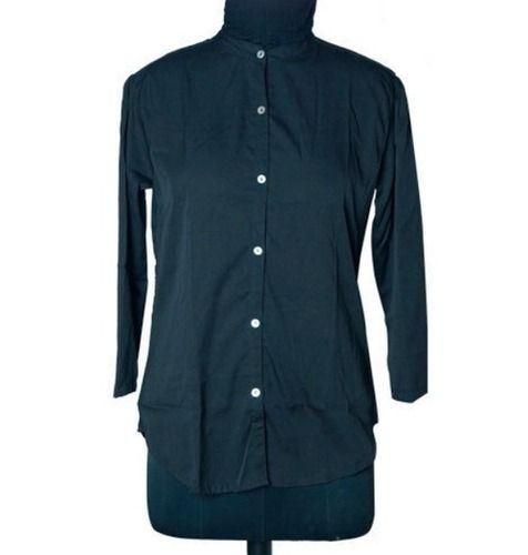 Comfortable Button Closure Full Sleeves Plain Cotton Shirt For Ladies