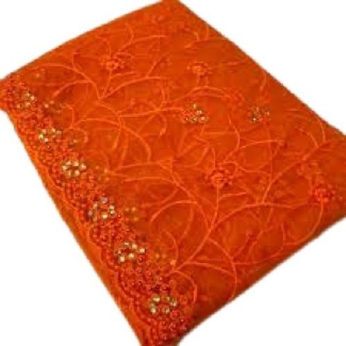 Plain Ladies Orange Stone Work Party Wear Designer Net Saree