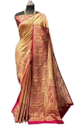 Ladies Printed Golden Traditional Wear Banarasi Silk Saree