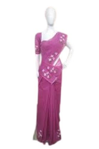 Ladies Purple Embroidered Casual Wear Kota Silk Saree